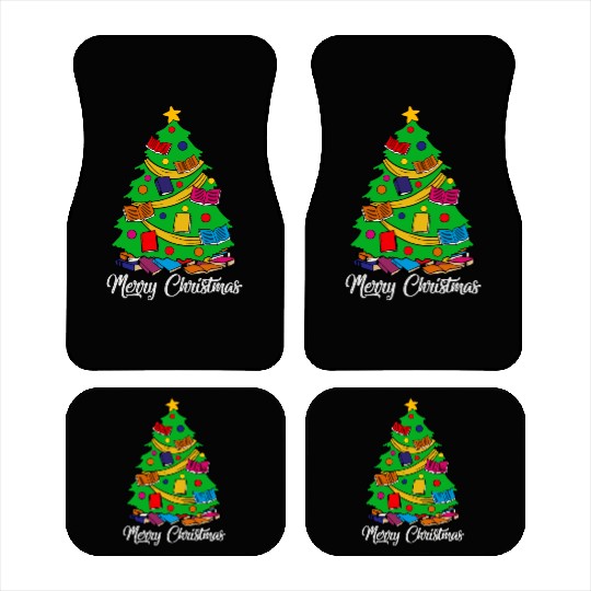 Merry Christmas Tree Love Reading Books Librarian Car Mats