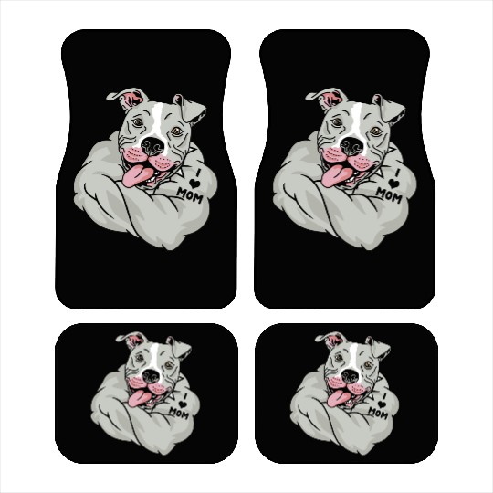 Cute Pitbull I Love Mom Tattoo Car Mats