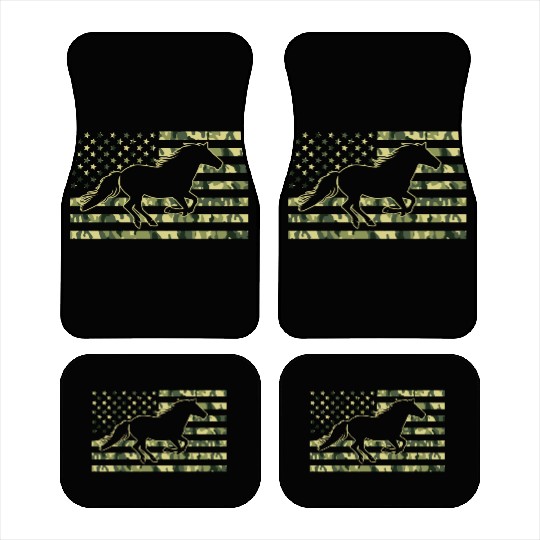 Horse American Camo Flag Horseback Riding Car Mats