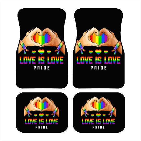Love Is Love Gay Lesbian Pride LGBT Rainbow Heart Car Mats