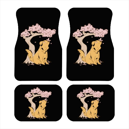 Dog With Sakura Tree Car Mats