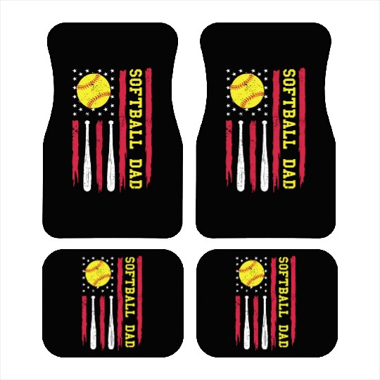 Softball Dad Vintage American Flag Car Mats