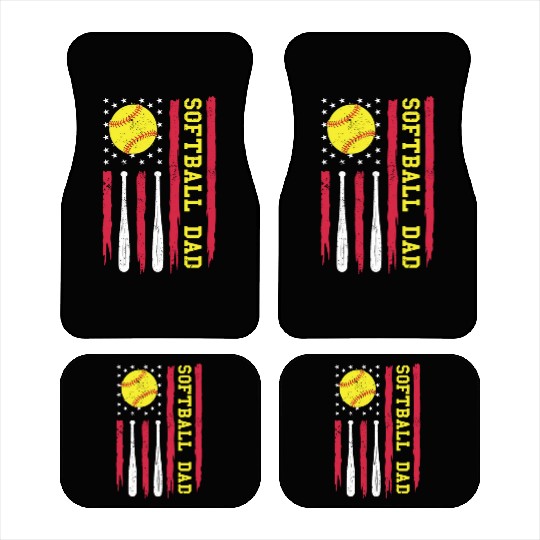 Softball Dad Vintage American Flag Car Mats