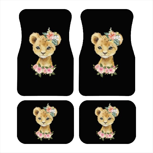 Cute Baby Leopard With Watercolor Flowers Car Mats