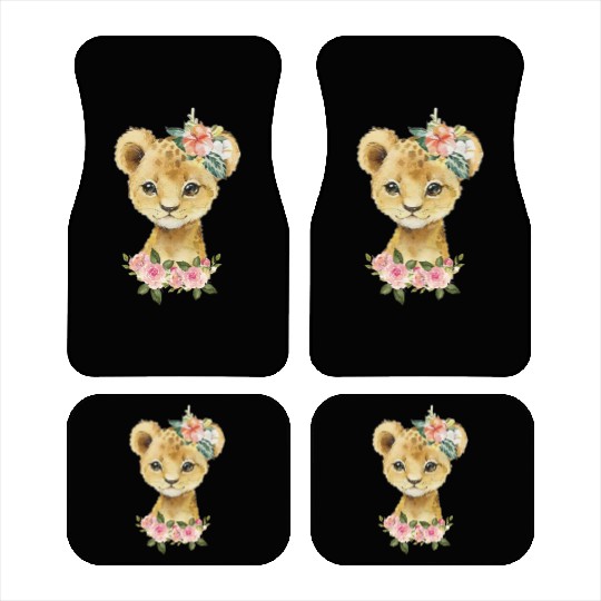 Cute Baby Leopard With Watercolor Flowers Car Mats