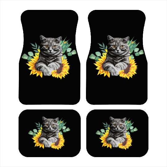 Black Cat With SunFlowers, Gifts For Kitten Lovers Car Mats