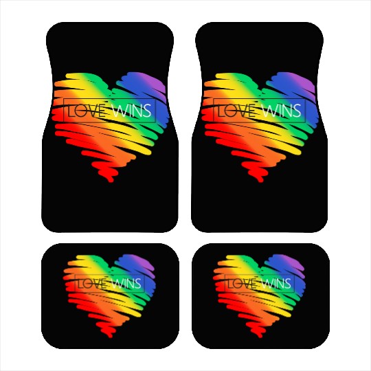 LGBT Rainbow Heart Love Wins Gay Lesbian Trans Bi Car Mats