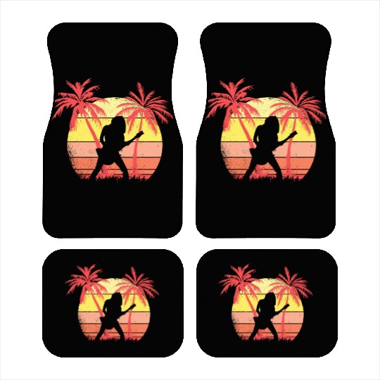 Guitar Rock Girl Summer Sunset 80s Palm Car Mats