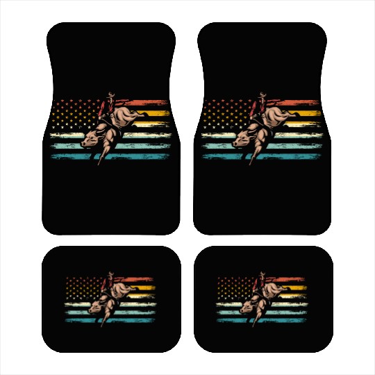 Retro American Flag Bull Riding Western Cowboy Car Mats