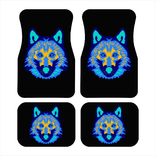 blue wolf face Car Mats