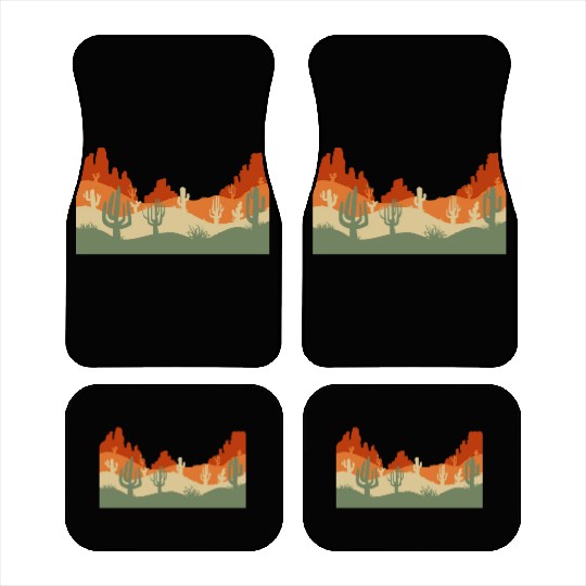 Retro Western Cactus Desert Cowboy Car Mats