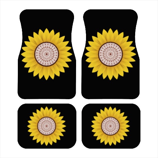 Golden Sunflower Mandala Car Mats