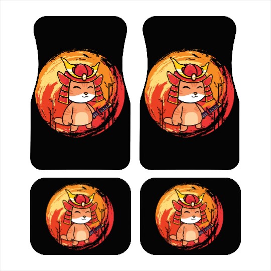 cute cat with samurai helmet and sword Car Mats cats