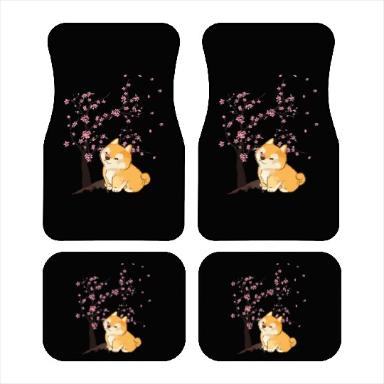 Cute Cherry Blossom Japanese Art Kawaii Shiba Inu Car Mats