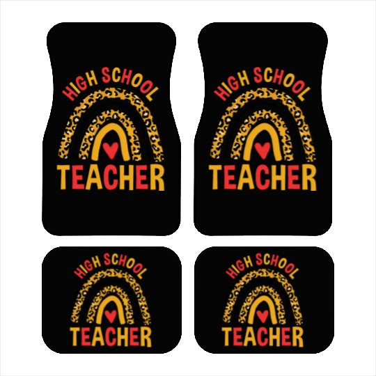 Back To School Leopard High School Teacher Rainbow Car Mats