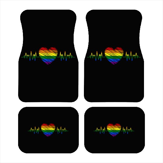 Heart Heartbeat LGBTQ Gay Pride Rainbow Heart Rate Car Mats