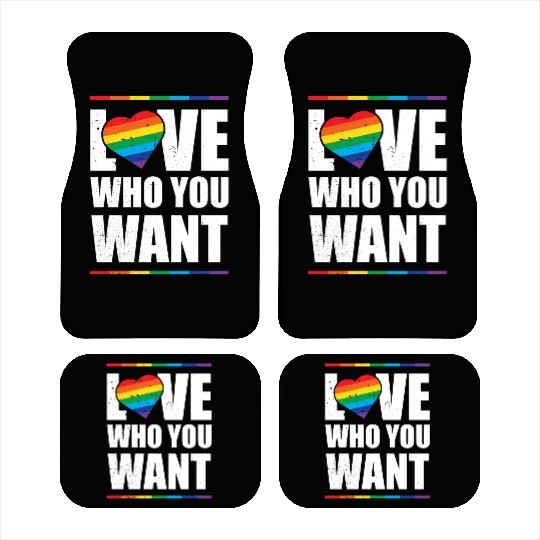 LGBT Love Who You Want Gay Pride Rainbow Heart Car Mats