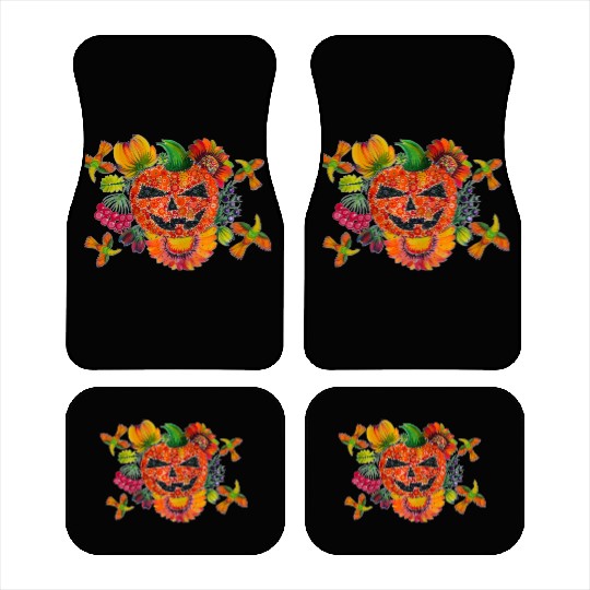 Halloween pumpkin. Petrykivka painting. Floral art Car Mats