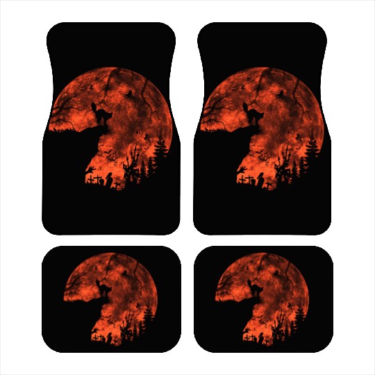 Cat Red Moon trick or treat Bats Forest Halloween Car Mats