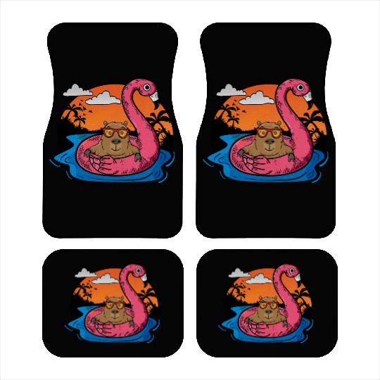 Capybara Swimming Pool Gifts Men Flamingo Capybara Car Mats