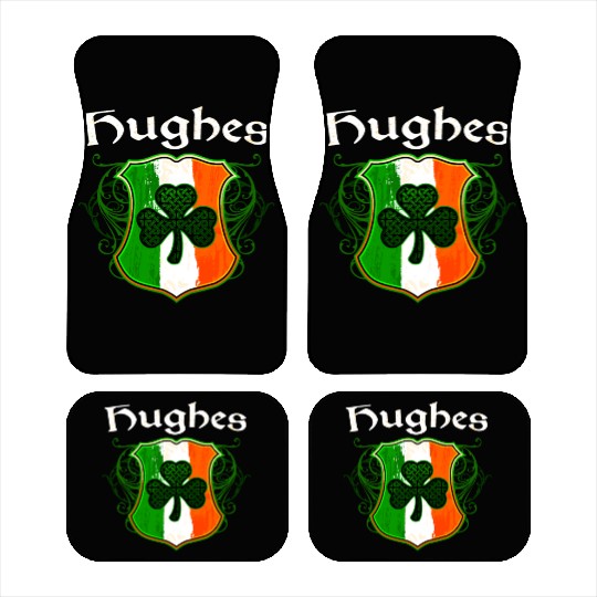 Hughes Irish Surname Ireland Flag Shield Shamrock Car Mats