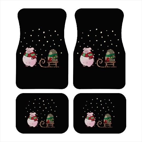 Winter fun with pig and hedgehog Car Mats