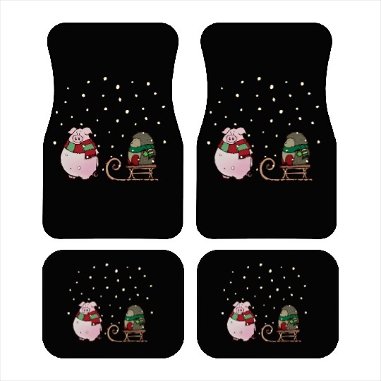 Winter fun with pig and hedgehog Car Mats