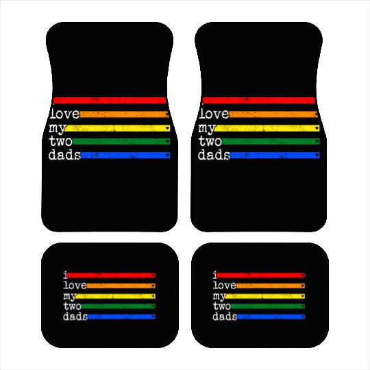 Proud Dad Car Mats, I Love My 2 Dads Rainbow Heart Gay