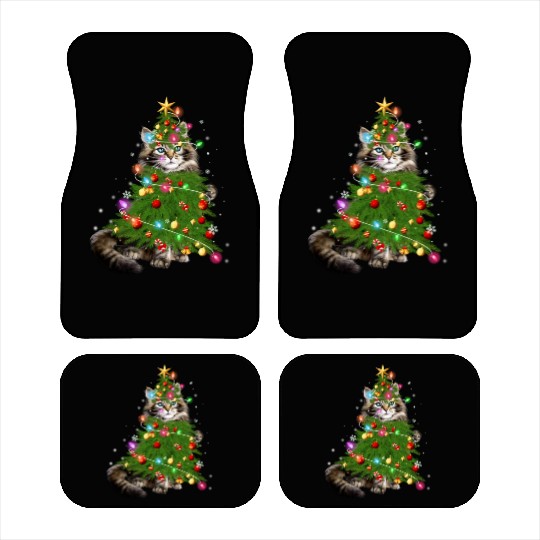 Cat Maine Christmas Tree Holiday Cat Lovers Xmas Car Mats