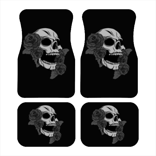 Black Skull Roses Aesthetic Goth Gothic Car Mats