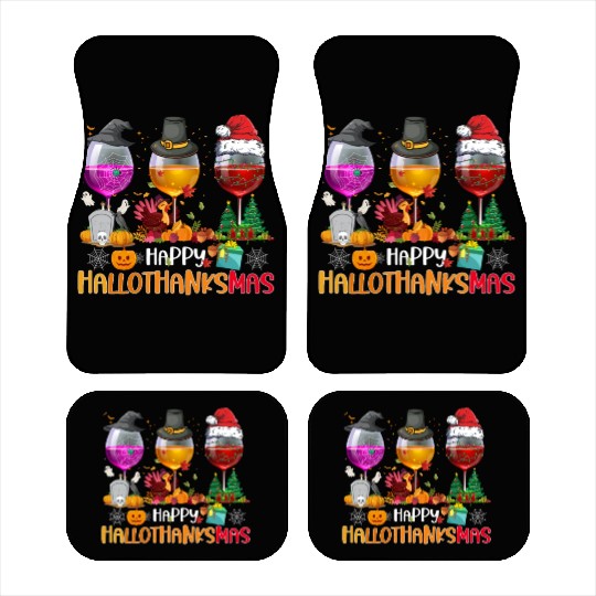 Wine Glasses Witch Santa hat Happy Hallothanksmas Car Mats