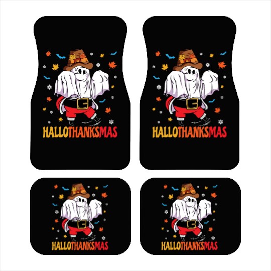 Happy Hallothanksmas Halloween Thanksgiving Santa Car Mats