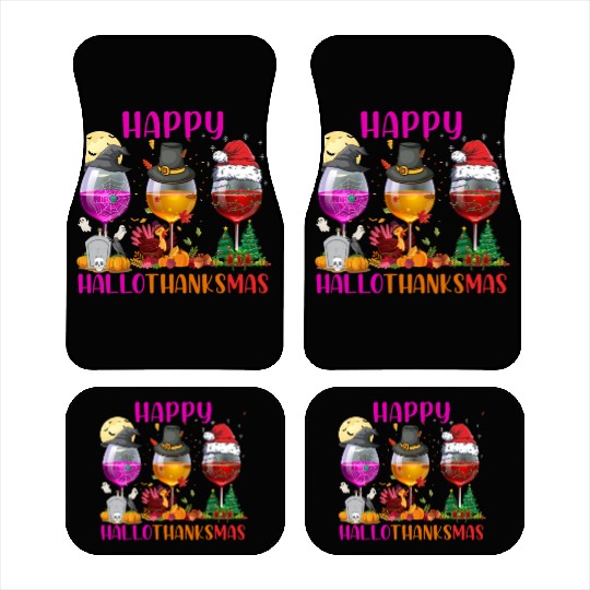 Happy Hallothanksmas Wine Lover Halloween Thankful Car Mats
