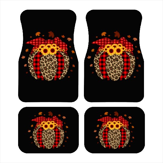 Pumpkin Jack O' Lantern Leopard Plaid Halloween Car Mats