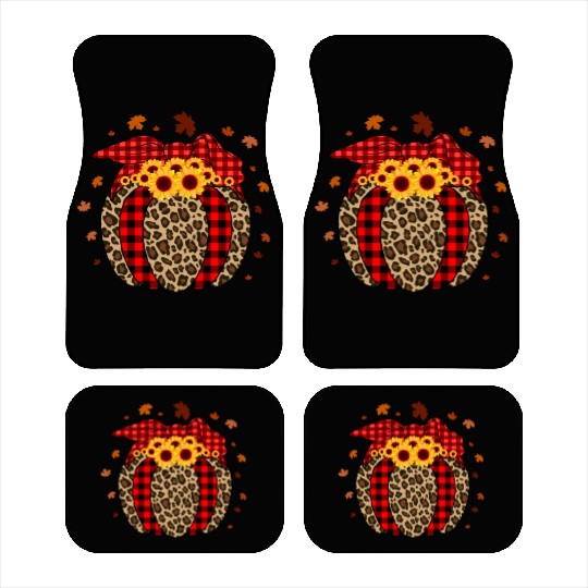 Pumpkin Jack O' Lantern Leopard Plaid Halloween Car Mats
