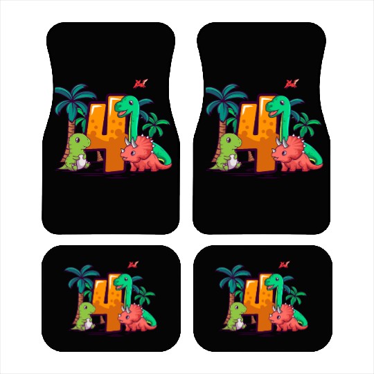 4th Birthday Trex Triceratops Dinosaur 4 Year Car Mats