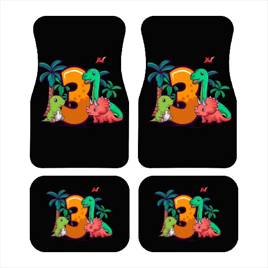 3rd Birthday T-rex Triceratops Dinosaur 3 Year Car Mats