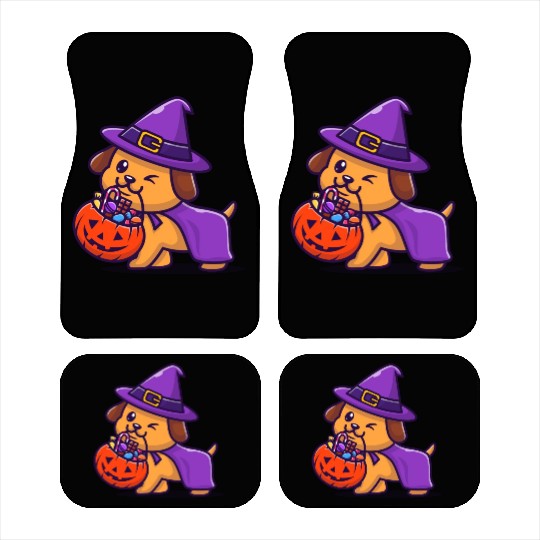 Dog witch with a pumpkin - Halloween Car Mats