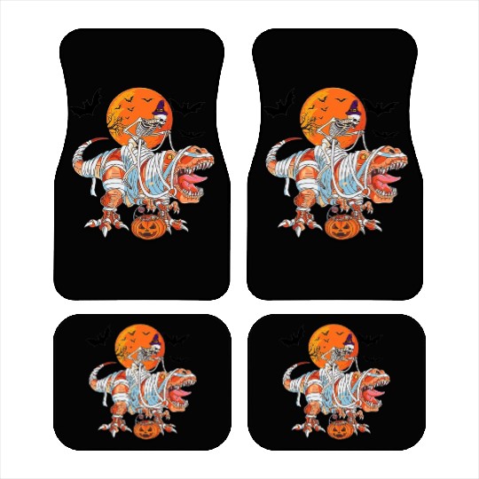 Skeleton Riding Mummy Dinosaurs T Rex Halloween Car Mats