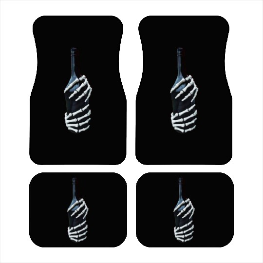 Halloween Skeleton Hand holds wine Bottle Minimal Car Mats