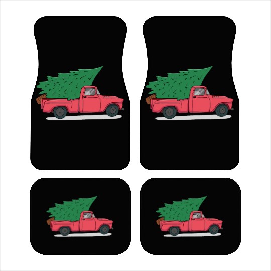 Red Merry Christmas Vintage Red Santa Truck*T Car Mats
