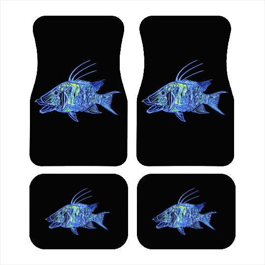 Neon blue green hogfish - funky fish designs Car Mats