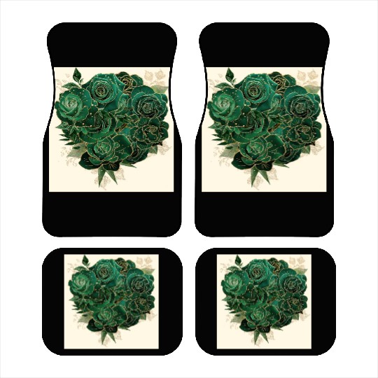 Green and Gold Glam Roses Pattern Car Mats
