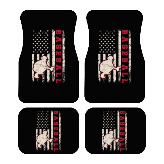 Baseball Catcher USA Flag Patriotic American Flag Car Mats