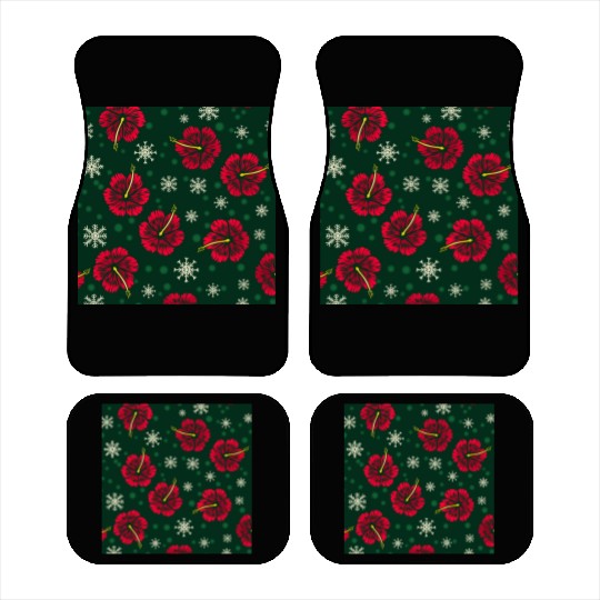 Tropical Floral Hibiscus Snowflakes Christmas Car Mats
