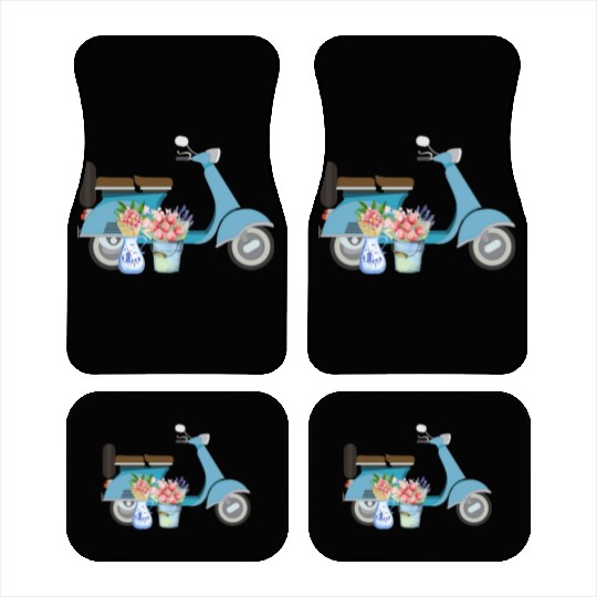Blue Retro Scooter With Tulips Art Design Car Mats