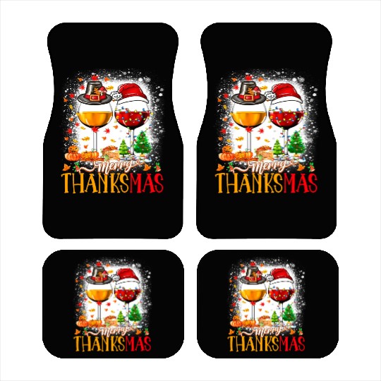 Merry Thanksmas Santa Hat Thanksgiving Christmas Car Mats