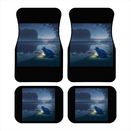 Blue Frog and Firefly on a pond at Night Car Mats