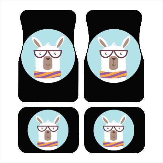 kawaii funny llama wearing glasses and feels cold Car Mats
