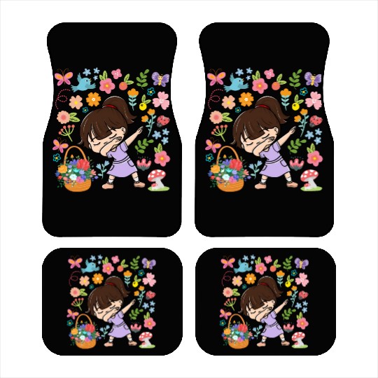 Dabbing Girl Hippie Flower Bouquet Basket Spring Car Mats
